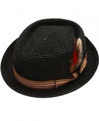 Premium Straw Porkpie Fedora BLACK in Men's Fedoras