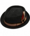 Premium Straw Porkpie Fedora BLACK in Men's Fedoras