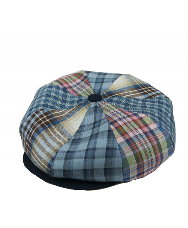 Emstate Irish Linen 8 Panel Applejack Newsboy Cap Made in USA Many Colors - Blue Plaid - CZ11D5W1V4B