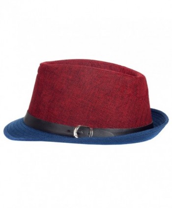 Aerusi Men's Fusion Straw Fedora Hat - Red Blue - CG128DICVSV