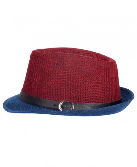 Aerusi Men's Fusion Straw Fedora Hat - Red Blue - CG128DICVSV