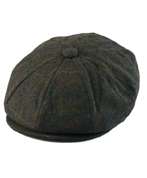 Men's Classic 8 Panel Wool Blend Newsboy Snap Brim Collection Hat (X-large- Olive Plaid) - CP12FQ7UNP5
