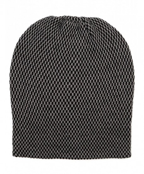 FUNKY JUNQUE's CC Men's Checker Slouchy Beanie - Knit Cap - Skull Winter Hat - Black/Charcoal - CS128G8PGTJ