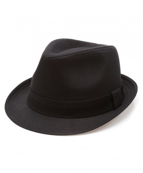 Classic Trilby Short Brim 100% Cotton Twill Fedora Hat with Band - Black - CS183KUWMKN