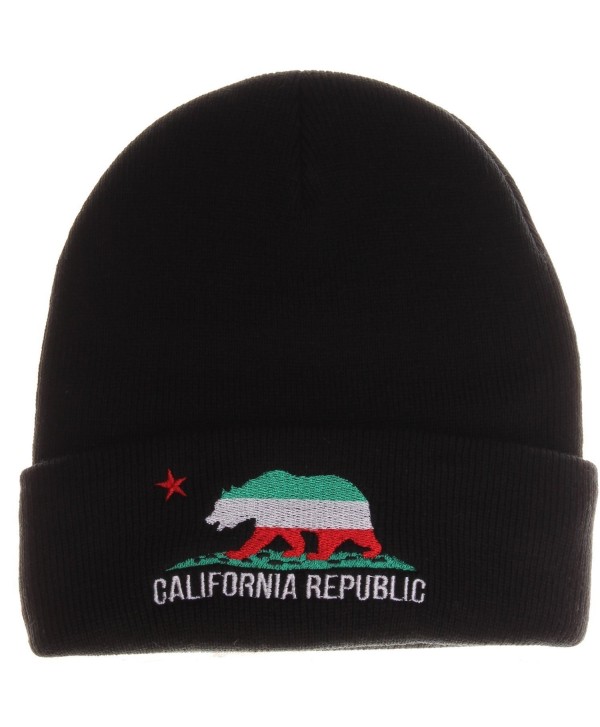 City Hunter California Republic Embroidered Long Cuffed Beanie - Black Mex - CQ129O130W7