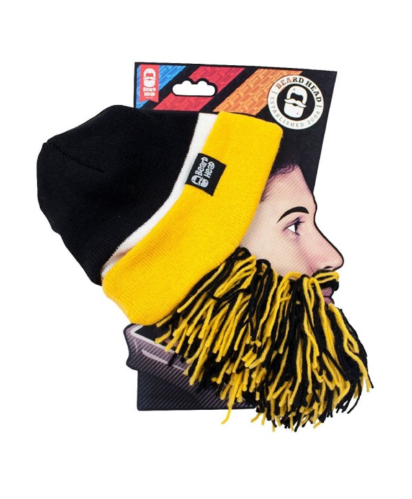 Beard Head Tailgate Series Knit Beanie w/ Beard Hat - Black & Yellow - CT11HKVQKYJ