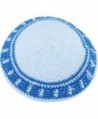 Holy Land Market White/Sky Blue 17cm DMC 100% Knitted Cotton Kippah Torah Chabad Cap Jewish - CJ12MYZW46O