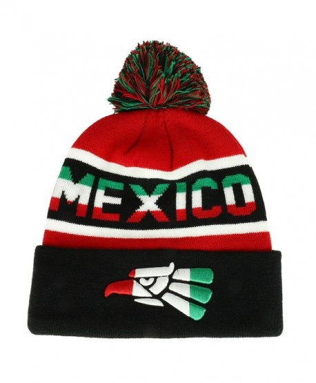 Trendy Apparel Shop Hecho EN Mexico Cara Cara Eagle Embroidered Cuff Pom Beanie - Red Black - C2188W2Q0Z3