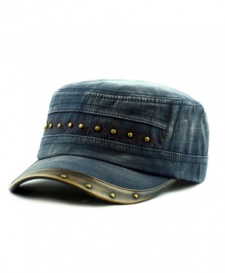 THE HAT DEPOT Light Weight Cotton Leather Accent Beaded Washed Cap Hat - Navy - CU125IZGX95