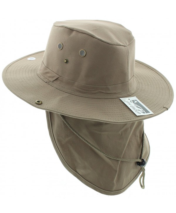 JFH Wide Brim Bora Booney Outdoor Safari Summer Hat w/Neck Flap & Sun Protection - Khaki Solid - CP183K4ETE3