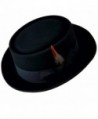 SHAHIN Men's Flat Top 100% Wool Felt Porkpie Pork Pie Hats W/Feather - Black - CA185H2HS2C