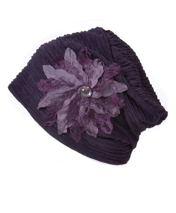 Casualbox Charm Womens Flower Hat Beanie Cute Slouchy Ladies Fashion Elegant Floral - Purple - CE1256X0OAH
