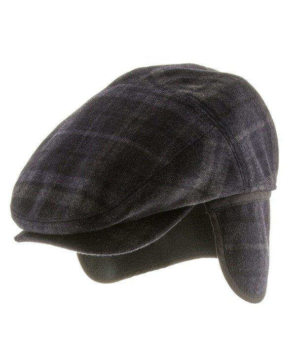 Tusco Wool Grey Plaid Ivy Cap Newsboy Hat with Fleece Ear Flaps - Navy ...