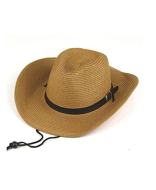 Opromo Adults Kids Cowboy Straw Hat Wide Brim Hat Summer Beach Sun Cap Foldable - Khaki - C4184YRTGE2