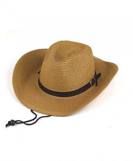 Opromo Adults Kids Cowboy Straw Hat Wide Brim Hat Summer Beach Sun Cap Foldable - Khaki - C4184YRTGE2