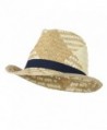 Colored Band Woven Straw Fedora - Navy - CV11KYP460X