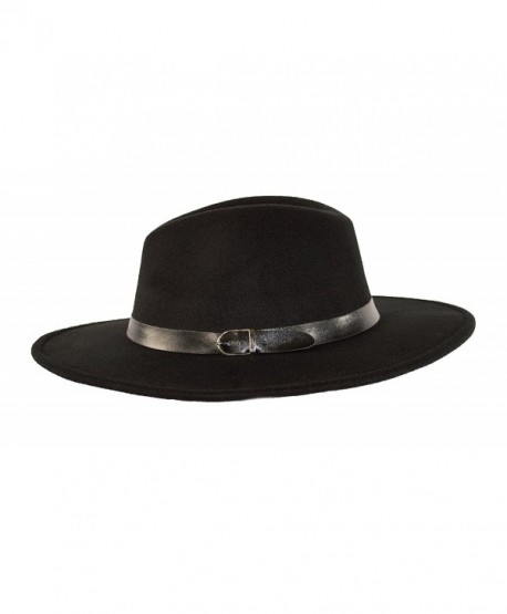 MWS Wide Brimmed Gangster Fedora w/Buckle Hatband- Large Felt Flat Brim Panama Hat - Black - CL185UCT7QL