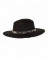 MWS Wide Brimmed Gangster Fedora w/Buckle Hatband- Large Felt Flat Brim Panama Hat - Black - CL185UCT7QL