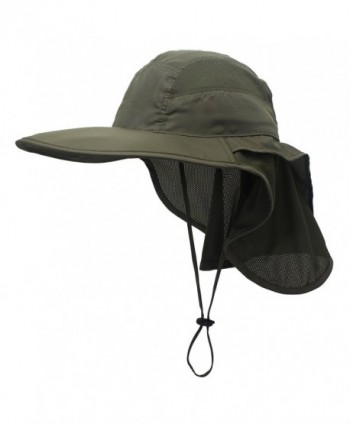 Connectyle Outdoor Neck Flap Sun Hat Large Brim Sun Protection Bucket Fishing Hats - Army Green - C917YYKDWDS