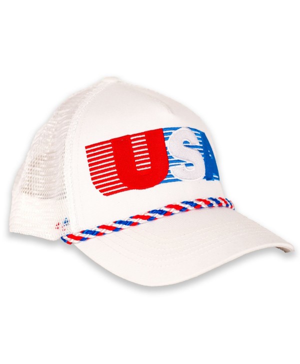 USA Patriotic Snapback Cap - American Retro Mesh Hat - White/Red/Blue - CH12O42CYGF