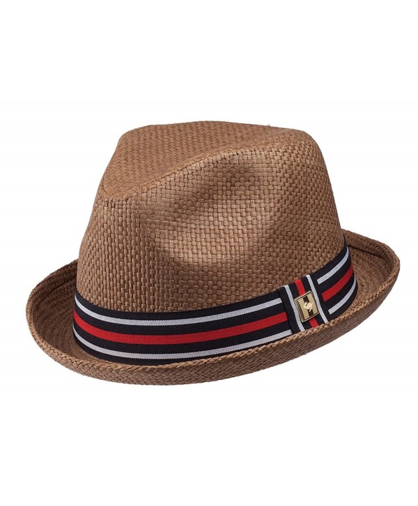 Peter Grimm Depp Brown Brim Fedora w/ Striped Grosgrain Ribbon Band PGF1108 - CD11KTUTCWZ