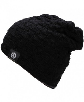 Zenco Men / Women's Winter Handcraft Knit Dual-Layered Slouchy Beanie Hat - Black - CG12846OMBB