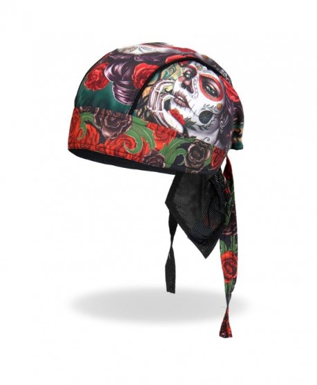 Sugar Muerte Calavera Skull Roses Head Wrap Durag Skull Cap Biker - CW12DAA0T1V