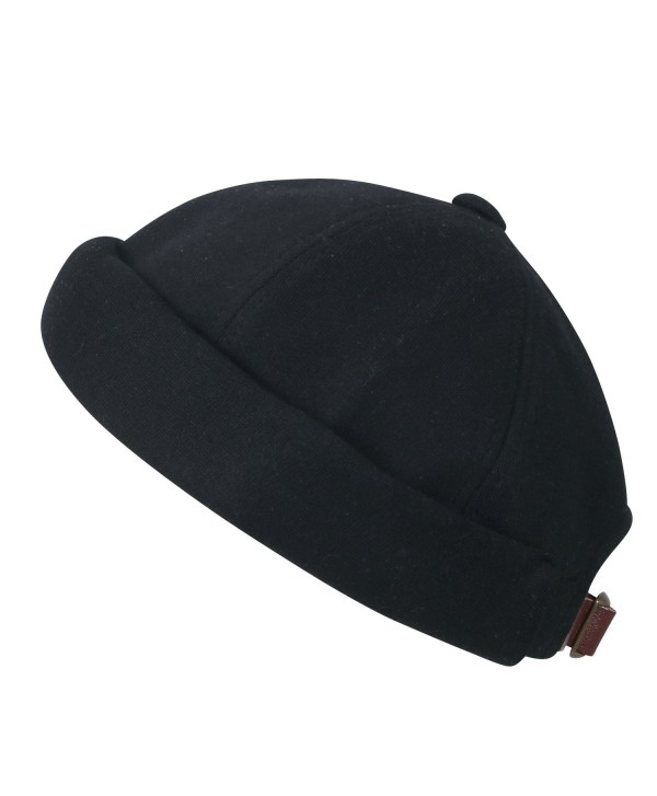 Solid Color Cotton Short Beanie Strap Back Casual Hat Soft Cap - Black ...