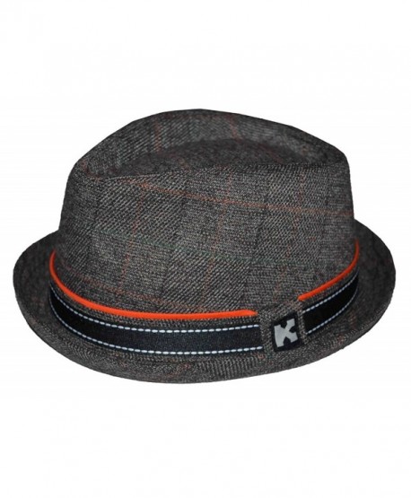 K Men's Upturn Diamond Crown Pork Pie Cotton Fedora Brown - C012N9PUVR1