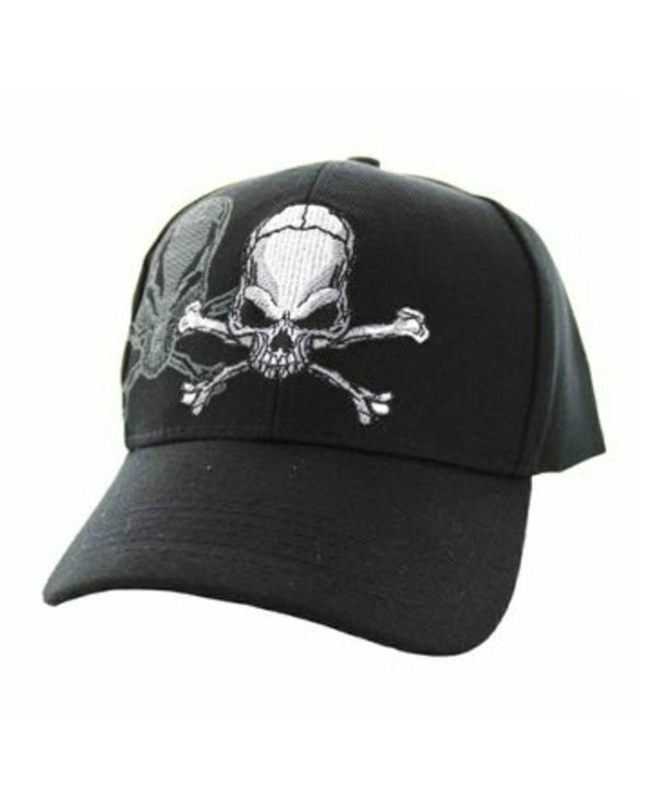Skull & Crossbones Cap w/ Shadow- Adjustable 3D Embroidery Baseball Cap Hat - Black - CT12NROW6G1