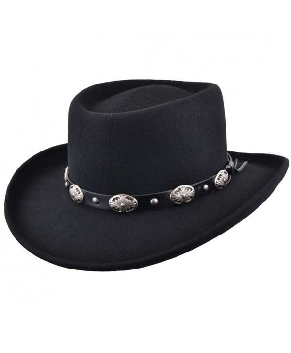 Maz Crushable Wool Felt Gambler Cowboy Hat with Buckle Band - Black - CQ187ZY7GIM