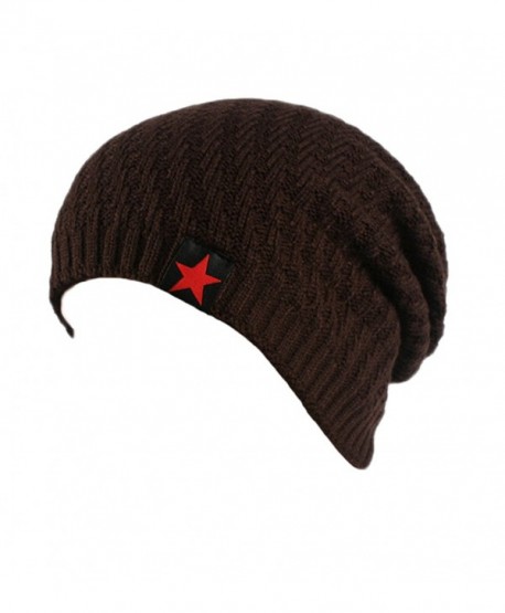 Summer Mae Men's Stars Knit Warm Cap Velvet Slouchy Beanie Hat - Coffee - C712MAEMBEF