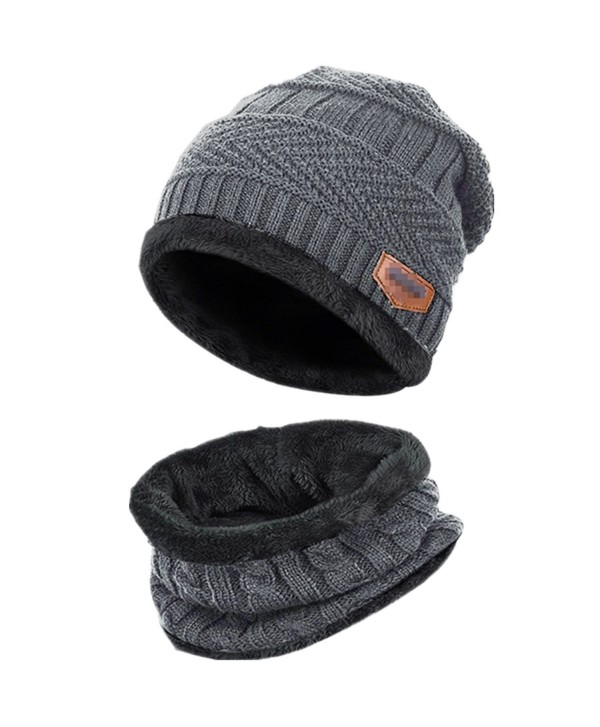 Kata Beanie Hat Scarf Set Thick Knit Hat Warm Fleece Lined Scarf Warm Winter Hat For Men & Women - Grey - C6185XU4O84