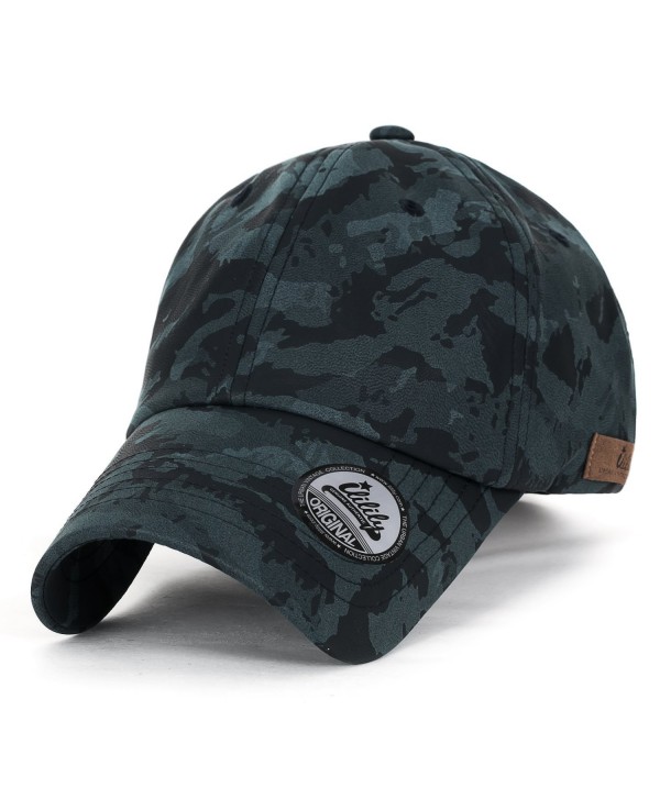 ililily Camouflage Soft Matt Faux Leather Vintage Velcro Strapback Baseball Cap - Blue Green - CO1820M35SZ