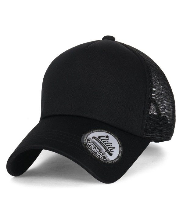 ililily Plain Baseball Cap Simple Mesh Snapback Color Trucker Hat - All Black - CU12JU4PDHD