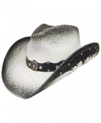 Modestone Straw Cowboy Hat Leather-Like Appliques Grey - C5182E3LS5Z