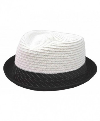 K Braided Toyo Upturn Fedora White Black Stripes Band - C817YL8KUAZ