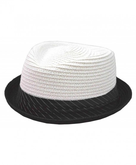 K Braided Toyo Upturn Fedora White Black Stripes Band - C817YL8KUAZ