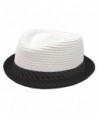 K Braided Toyo Upturn Fedora White Black Stripes Band - C817YL8KUAZ