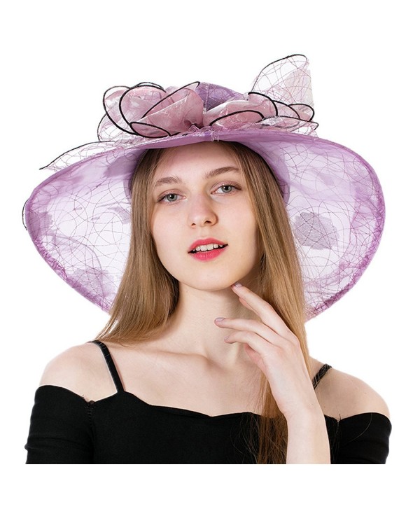 Dantiya Women's Polka Dot Kentucky Derby Hats Church Hat Tea Party Wedding Organza Hats - Purple - C417Z72YRXO