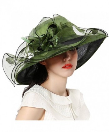 June's Young Women Race Hats Organza Hat with Ruffles Feathers - Blackish Green Polka Dot - C612EWLUUH7