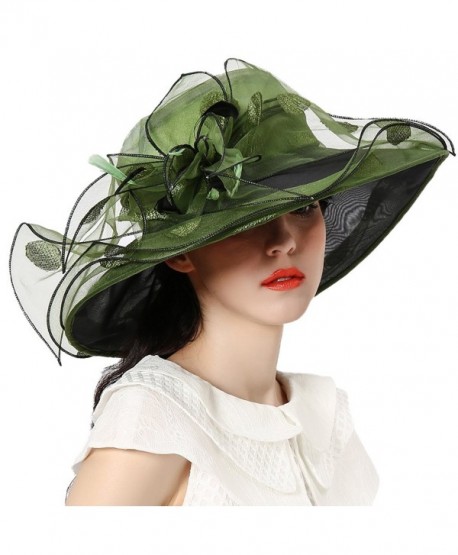 June's Young Women Race Hats Organza Hat with Ruffles Feathers - Blackish Green Polka Dot - C612EWLUUH7