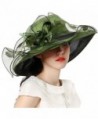 June's Young Women Race Hats Organza Hat with Ruffles Feathers - Blackish Green Polka Dot - C612EWLUUH7