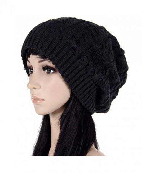 Women Oversize Knit Hat Winter Warm Long Beanie Hat - Black - CF12NFF8KZF