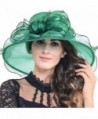Women Church Derby Kentucky Wide Brim Sun Hat with Large Bow - Green - CW12D5JO1ZT