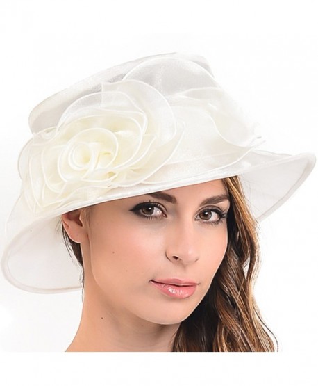 Women Floral Wedding Dress Tea Party Derby Racing Hat - Cream - CD12H97NNFH