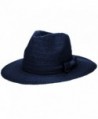 Aerusi Women's Straw Sun Hat Fedora Trilby Panama Jazz Hat With Bow Band - Blue - CK1827SUCZ6