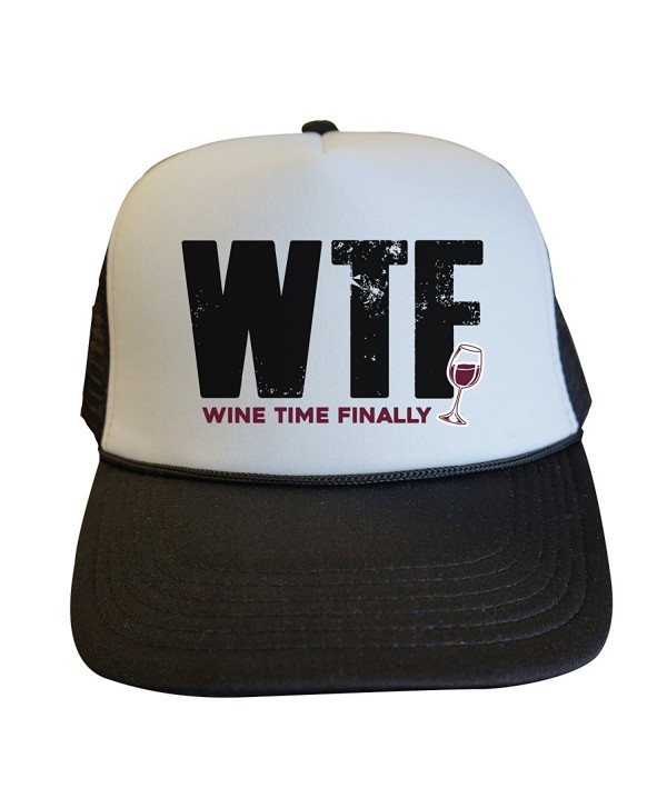 Womens Party Trucker Hats "WTF Wine Time Finally - Royaltee Lake Hat Collection - Black - CP186YT3DIS
