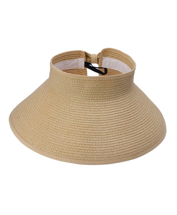 Women Straw Sun Hat Adjustable Beach Cap Roll up Open Top Visor - Beige ...