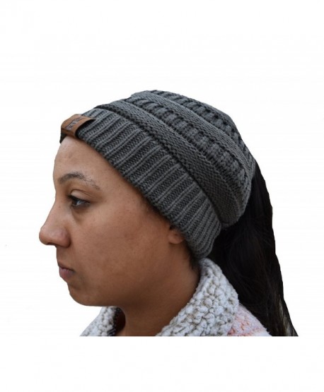 Motivated Elite Winter Women's Ponytail Beanie Solid Ribbed Hat Cap - Gray - CU189U5QSXQ